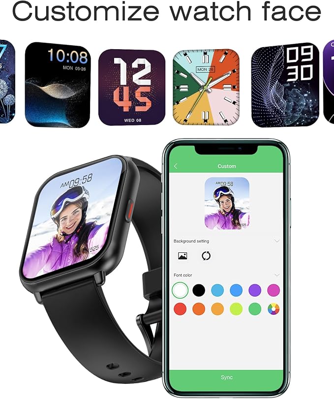 Smart Watches for Women Men (Answer/Make Calls, 3 Bands), 1.85" Fitness Tracker Watch for iPhone/Android Phones with Heart Rate Monitor Sleep/Steps Tracker 100+ Sports Pedometer Waterproof (Black)