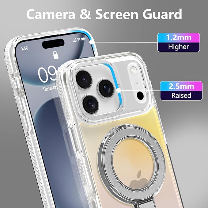 MOWIME Magnetic for iPhone 17 Pro Max Case with Stand [Compatible with Magsafe] [Fashion Fluorescent Design] [1 Screen Protector] Slim Translucent Matte Case for iPhone 17 Pro Max 6.9" 2025, White