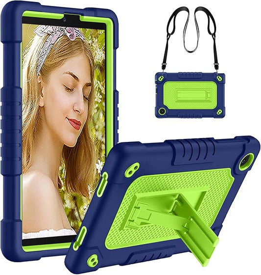 for TCL Tab 8 LE Tablet Case,Shoulder Strap Soft Silicone&Hard Back Shockproof Kids Friendly Case for TCL Tab 8 LE/TCL Tab 8 WiFi/TCL TAB 8V/TCL Tab 8 SE/TCL Tab 8 Plus 8 Inch(Navy/Green)