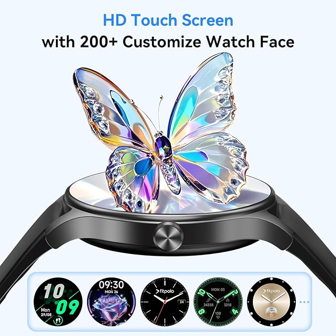 Fitpolo Smart Watches for Men/Women (2 Bands), 40mm Round Smartwatch Fitness Tracker with Bluetooth Calls (Make/Answer), Heart Rate/SpO2/Sleep Monitor, 7 Days Battery, IP68 Waterproof - Black