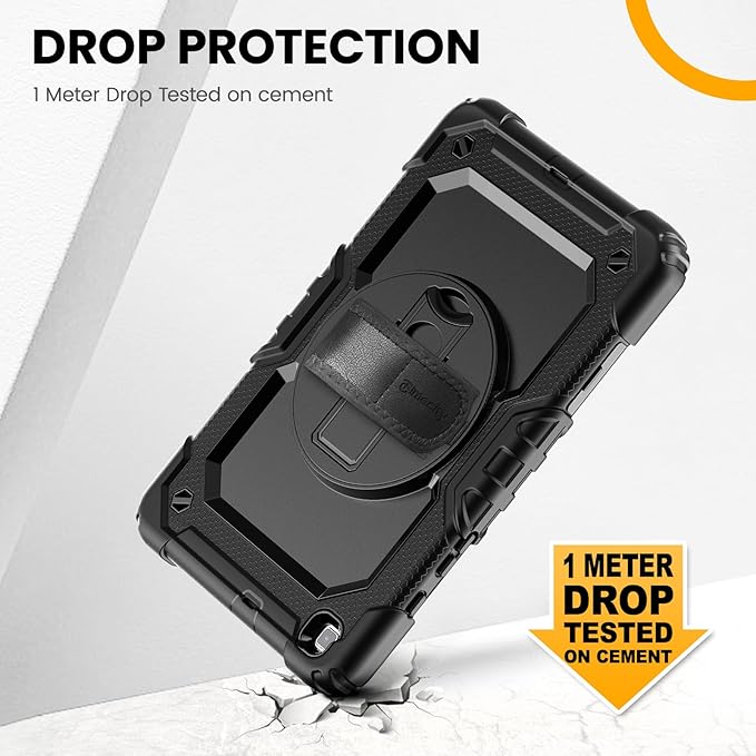 Timecity Case for Samsung Galaxy Tab A 8.0 2019 SM-T290/ T295/ T297, Full-Body Protective Case with Screen Protector, Swivel Stand/Handle Shoulder Strap Case for Kids Students, Black