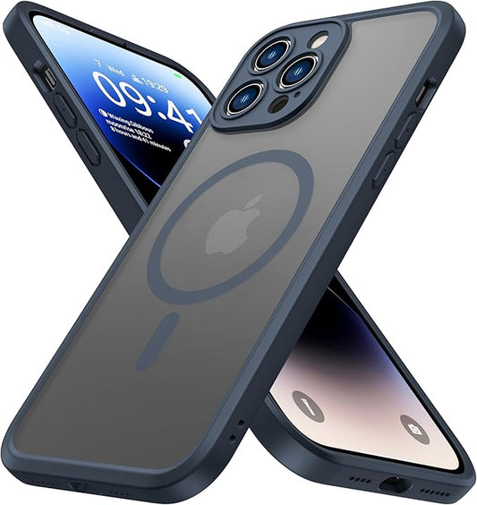 ImpactStrong Magnetic Guard Designed for iPhone 14 Pro Case [Camera Protection] [Military Grade Drop Tested] [Compatible with MagSafe] Slim Translucent Matte Phone Case (6.1") - Navy Blue
