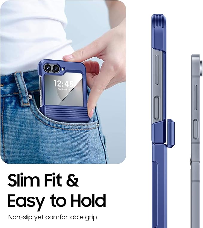 CENMASO for Galaxy Z Flip 6 Case/Z Flip 7 FE Case with Hinge Protection & Built-in Screen Protector, Ultra-Thin Full-Body Shockproof Protection Phone Case for Z Flip 6/Flip 7 FE-Blue