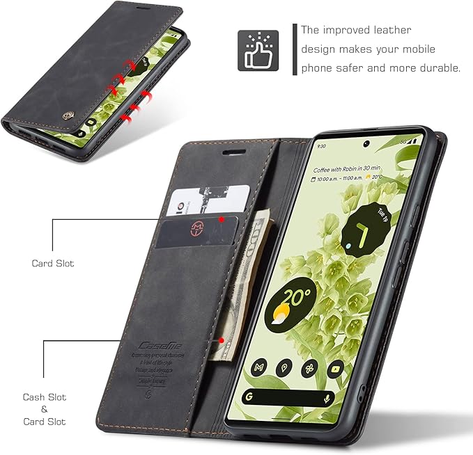 for Google Pixel 6 Case, Flip Wallet Leather Case with Card Holder Magnetic Closure Shockproof Kickstand Protective Phone Cases Cover for Google Pixel 6,Black