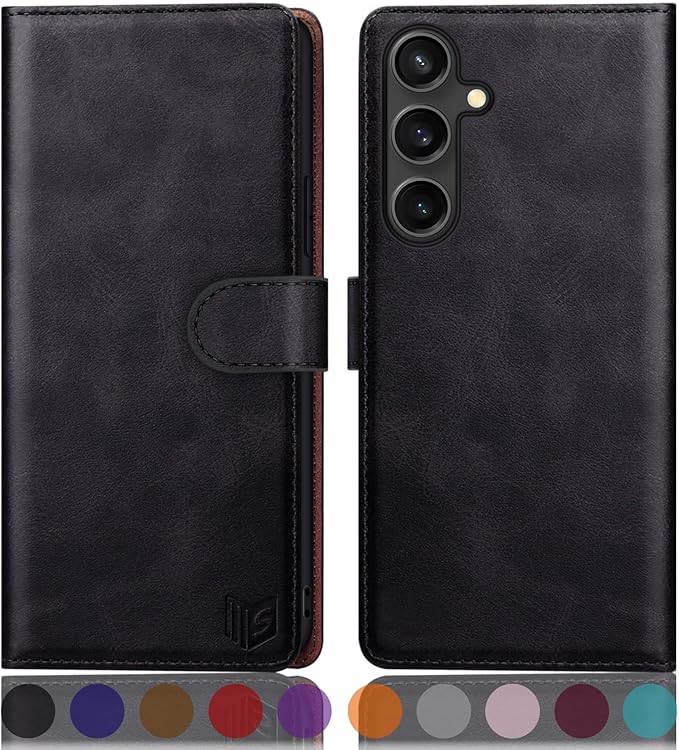 SUANPOT Compatible with Samsung Galaxy S25 Wallet case with RFID Blocking Credit Card Holder,Flip Book PU Leather Protective Cover Women Men for Samsung S25 Phone case Black