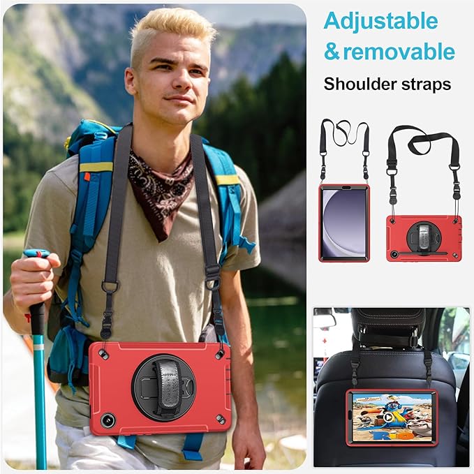 Case for Galaxy Tab A9 Plus 5G 2023: Heavy Duty TPU Cover for Samsung Tablet A9+ 11 Inch with Stand - Handle - Shoulder Strap -S-Pen Holder- Red