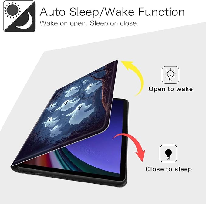 Case for Samsung Galaxy Tab S10 FE/ S9 FE 5G 10.9 Inch/Tab S9 11 Inch, Slim PU Leather Stand Cover with Auto Wake/Sleep, Multi-Angle Viewing & Shockproof, Ghosts Flying