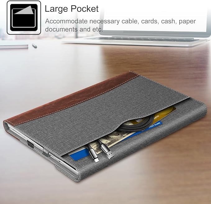 Fintie Case for 12.3 Inch Microsoft Surface Pro 7 Plus, Surface Pro 7/6/5/4/3 - Portfolio Business Cover with Pocket, Compatible with Type Cover Keyboard, Gray/Brown