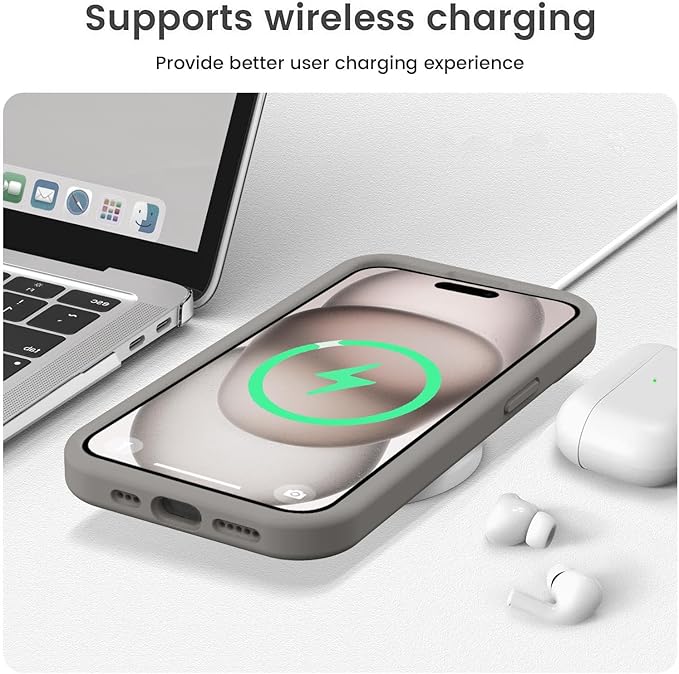 Vooii Compatible with iPhone 15 Case, Upgrade Defender Liquid Silicone, [Enhanced Camera Protection] [Soft Anti-Scratch Microfiber Lining] Shockproof Phone Case for iPhone 15 - Natural Titanium