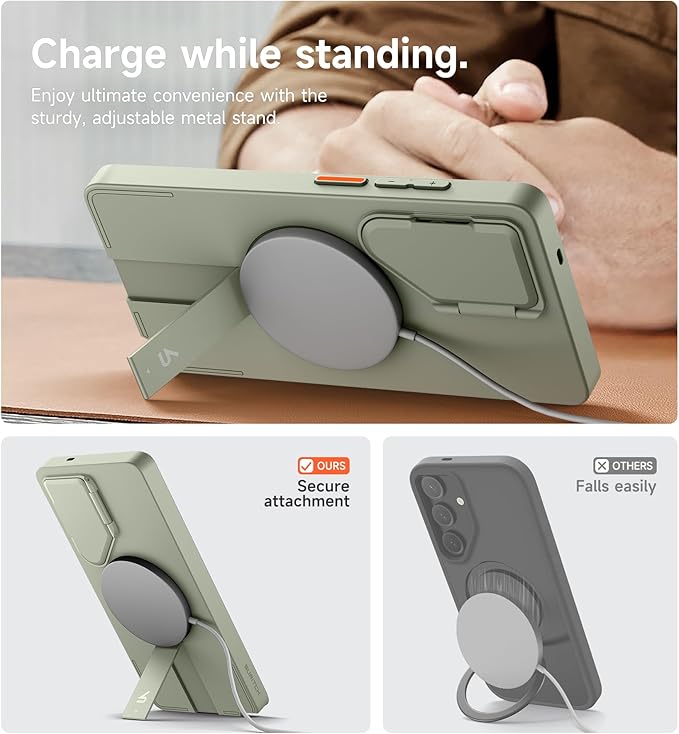 SURITCH for Samsung Galaxy S25 Ultra Phone Case, Magnetic Protective Cover with Camera Cover & Adjustable Metal Kickstand for Galaxy S25 Ultra (2025)-Sage Green