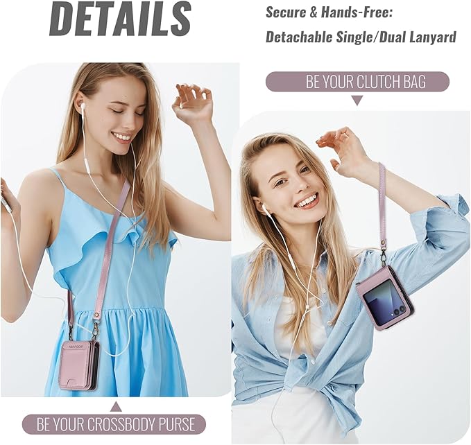 ASAPDOS for Samsung Galaxy Z Flip 7 PU Leather Wallet Phone Case with Card Slots (Holds 5 Cards), Anti-Drop Protection, Wrist & Shoulder Strap Gold