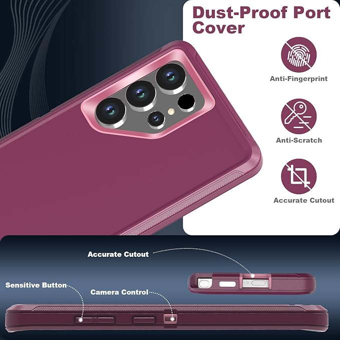 Designed for Samsung Galaxy S25 Ultra Case [with Privacy Screen Protector] 3-Layer Full Body Protection Rugged Shockproof Heavy Duty Phone Case Cover, Purple/Pink