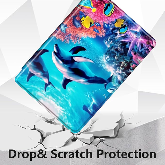 Case for Lenovo Tab P11 Plus Case 2021 (TB-J616F / J616X), 360 Degree Rotating Folding Stand,with Auto Sleep/Wake Case for Lenovo Tab P11 11” 2020 (TB-J606F TB-J606X),Deep Sea Corals Dolphin