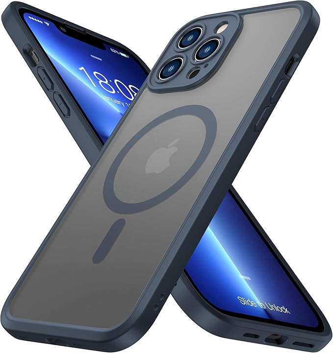 ImpactStrong Magnetic Guard Designed for iPhone 13 Pro Case [Camera Protection] [Military Grade Drop Tested] [Compatible with MagSafe] Slim Translucent Matte Phone Case (6.1") - Navy Blue