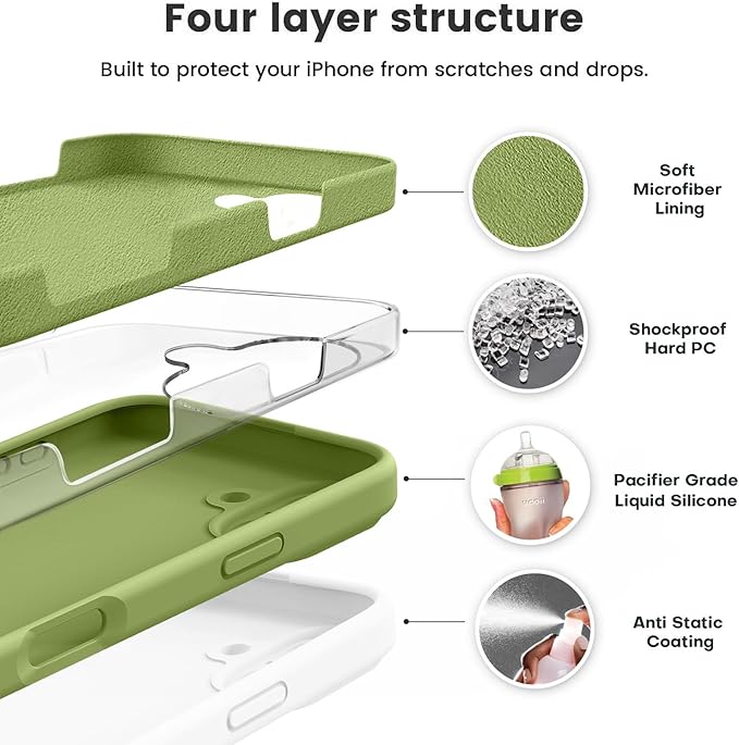 Vooii Compatible with iPhone 16 Plus Case, Liquid Silicone Upgrade [Camera Protection] [Soft Anti-Scratch Microfiber Lining] Shockproof Phone Case for iPhone 16 Plus 6.7 inch - Cedar Green