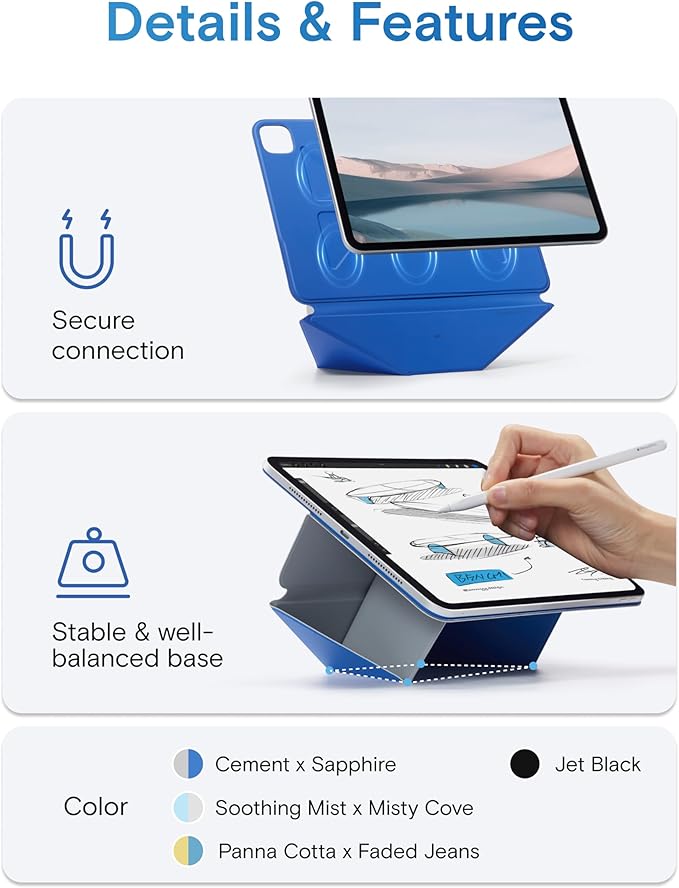 MOFT Dynamic Folio Case for iPad Pro 13 Inch (M4) 2024, Silm Magnetic Stand Case with 20+ Viewing Angles, Auto Wake/Sleep, Ultra Thin, Cement x Sapphire