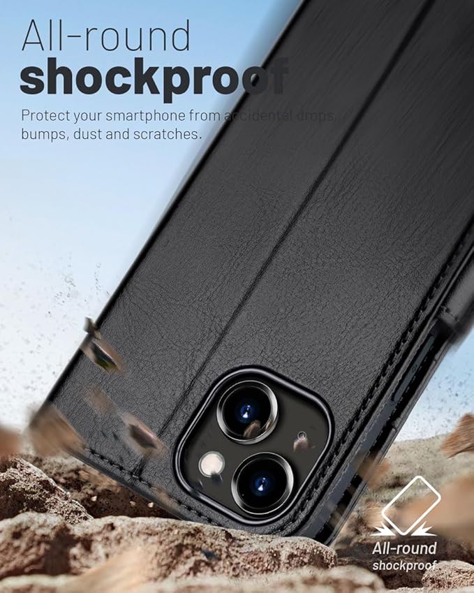 OCASE Compatible with iPhone 15 Wallet Case, PU Leather Flip Folio Case with Card Holders RFID Blocking Kickstand [Shockproof TPU Inner Shell] Phone Cover 6.1 Inch 2023, Black