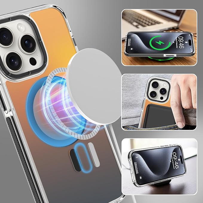 MOWIME Magnetic Case for iPhone 15 Pro Max [Compatible with Magsafe] [Cute Fashion Fluorescent Design] [1 Screen Protector] Slim Translucent Matte Case for iPhone 15 Pro Max 6.7" 2023, Black