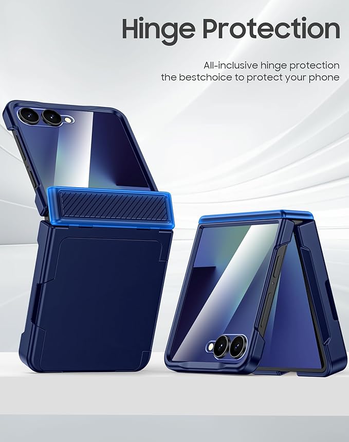 for Samsung Galaxy Z Flip 7 Case Wallet RFID Card Holder&Hinge Protection&HD Screen Protector, Full Body Shockproof Cover for Galaxy Z Flip 7(Blue)