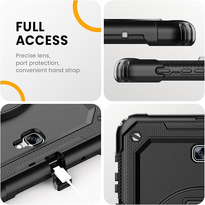 Timecity Case for Samsung Galaxy Tab A 10.1 inch 2016 Release, SM-T580 T585 T587, Heavy Duty Protection Case with Screen Protector, Stand, Hand Strap and Shoulder Strap Stylus Holder - Black