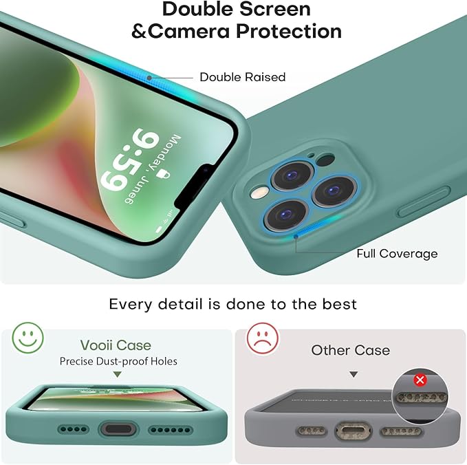 Vooii Compatible with iPhone 13 Pro Max Case, Liquid Silicone Upgrade [Camera Protection] [Soft Anti-Scratch Microfiber Lining] Shockproof Phone Case for iPhone 13 Pro Max 6.7 inch - Pine Green
