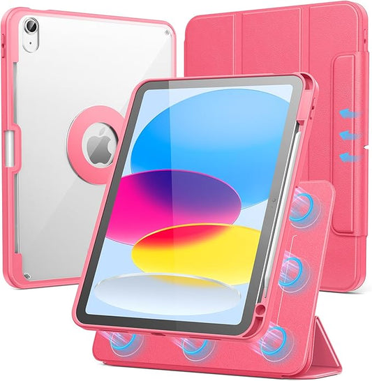 SPARIN Case for iPad A16 11th/10th Generation 2025/2022 (11"/10.9") with Pencil Holder, Magnetic Detachable Hybrid Stand, Portrait/Landscape Angle, Auto Wake/Sleep-Watermelon Pink