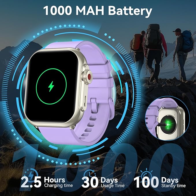 Smart Watch for Men Women, 1000 mAh 100 Day Battery Life, 1.85" Fitness Tracker Bluetooth Call/Make Calls, IP68 Waterproof, 120+ Sport Modes, 24/7 Heart Rate/Sleep Monitor Fitness Watch, iOS/Android