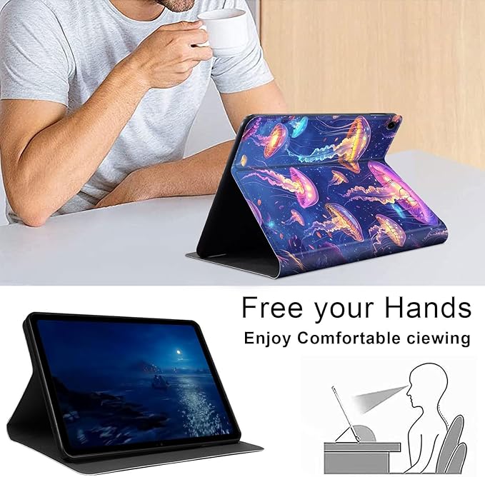 Case for Samsung Galaxy Tab A9+/A9 Plus 11” 2023 Model (SM-X210/X216/X218), Slim PU Leather Stand Cover with Auto Wake/Sleep, Multi-Angle Viewing & Shockproof, Glowing Jellyf