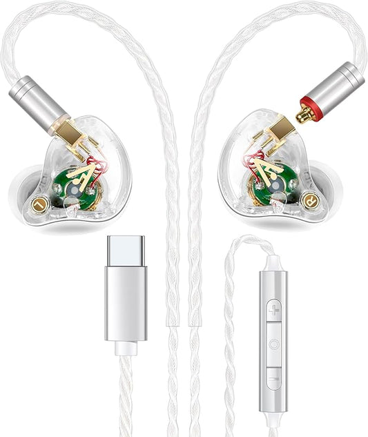 Vibes 202MC USB-C Wired Earbuds - HiFi in Ear Monitor Headphones - Noise Isolating Ear Buds w/ Mic - Clear Sound, Deep Bass & Comfort-Fit Earphones - MMCX to USBC, Silver Plated Cord, Carrying Case