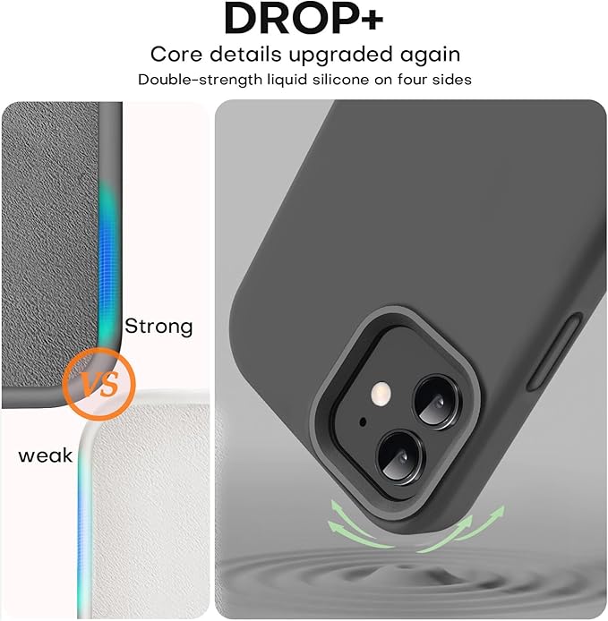 Vooii Compatible with iPhone 12 Case/iPhone 12 Pro Case, Liquid Silicone Upgrade [Soft Anti-Scratch Microfiber Lining] [Shockproof Drop Protection] Phone Case 6.1 inch - Dark Grey