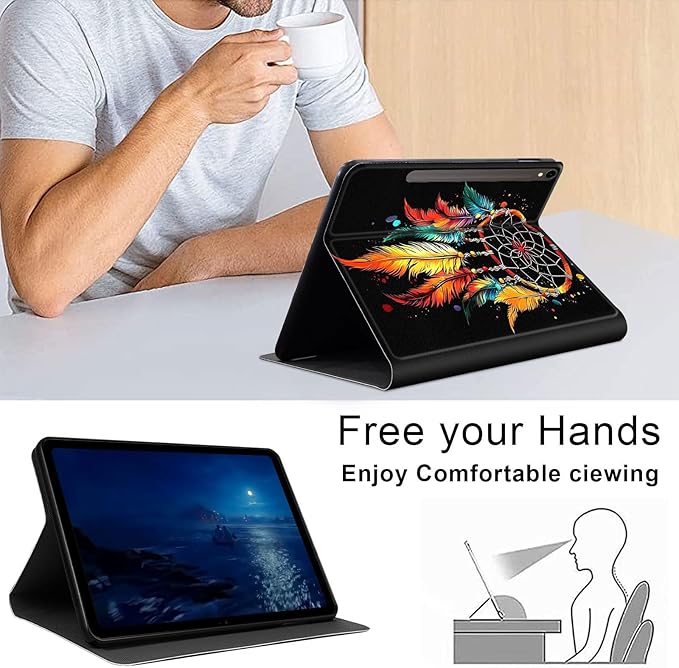 Case for Samsung Galaxy Tab S10 FE/ S9 FE 5G 10.9 Inch/Tab S9 11 Inch, Slim PU Leather Stand Cover with Auto Wake/Sleep, Multi-Angle Viewing & Shockproof, Dream Catcher