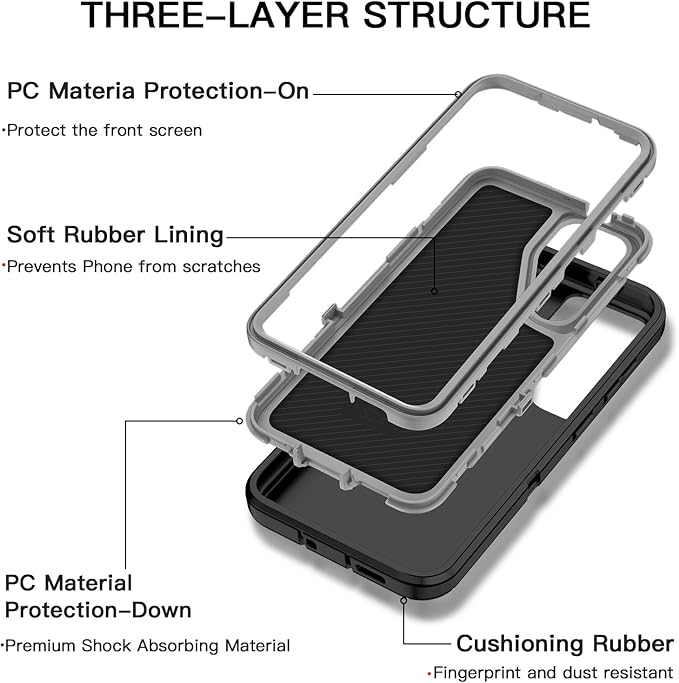 for Samsung Galaxy S25 Plus Case Heavy Duty Protective Shockproof Dropproof 3-Layer Full Body Protection [Without Screen Protector] Tough Rugged Case for Galaxy S25 Plus,Black/Grey