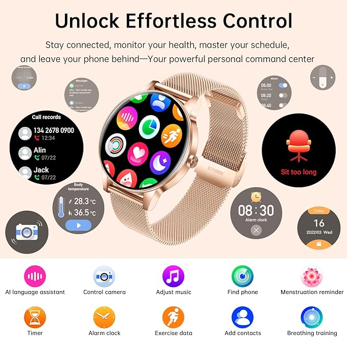 Smart Watch for Women(Answer/Make Calls), 1.27" HD Screen Fitness Tracker with Heart Rate/Sleep Monitor, 130+ Sport Modes IP68 Waterproof Activity Tracking, Smartwatch for Android Phones iPhone