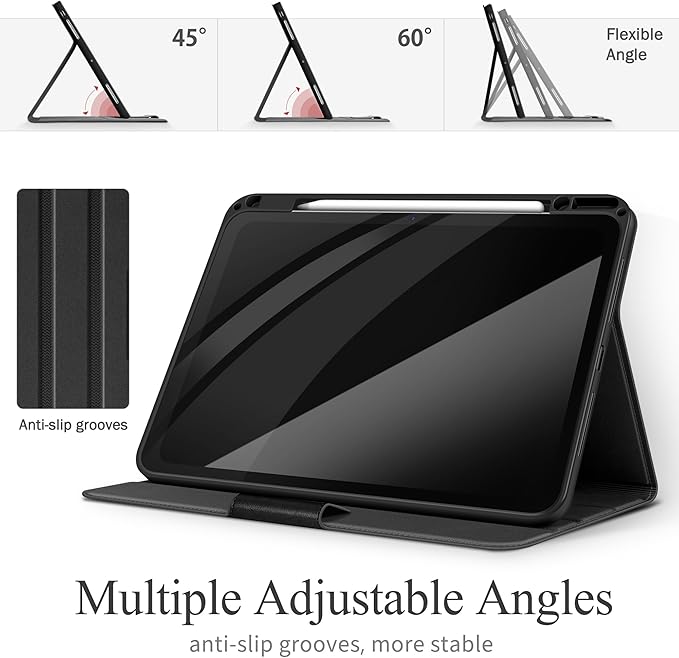 auaua Case for iPad Pro 13 Inch 2024 (M4), with Pencil Holder and Pocket, Multiple Viewing Angles, Magnetic Closure, Auto Sleep/Wake (Black)