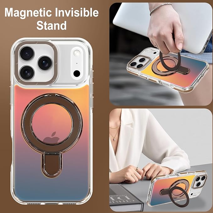 MOWIME Magnetic for iPhone 17 Pro Max Case with Stand [Compatible with Magsafe] [Fashion Fluorescent Design] [1 Screen Protector] Slim Translucent Matte Case for iPhone 17 Pro Max 6.9" 2025, Desert