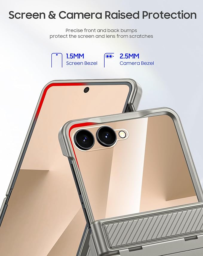 for Samsung Galaxy Z Flip 7 Case Wallet RFID Card Holder&Hinge Protection&HD Screen Protector, Full Body Shockproof Cover for Galaxy Z Flip 7(Natural Titanium)