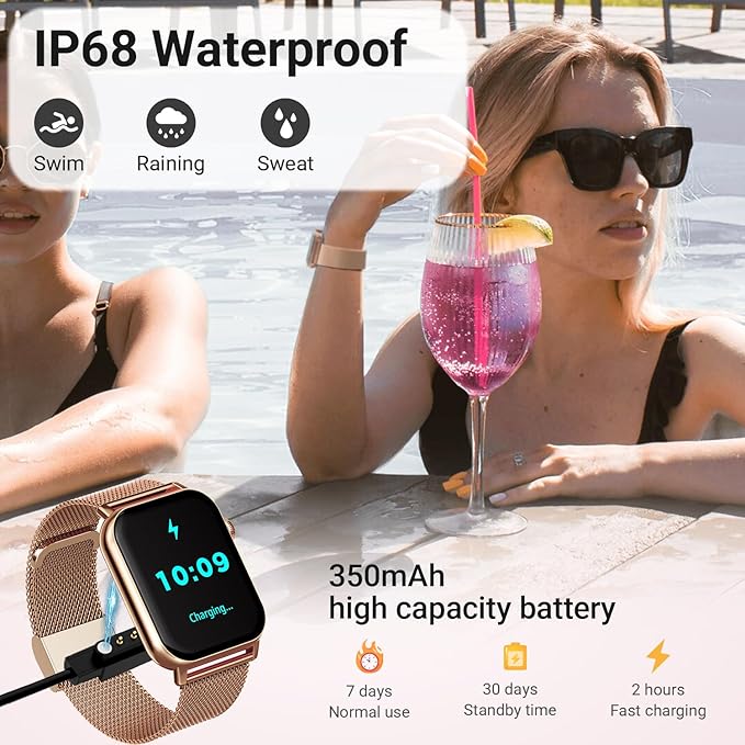 Smart Watches for Women, 1.83" HD Fitness Tracker (Answer/Make Calls), 120+ Sport Modes with Heart Rate/Sleep Monitor, IP68 Waterproof, Fitness Watch for iOS Android, Gold