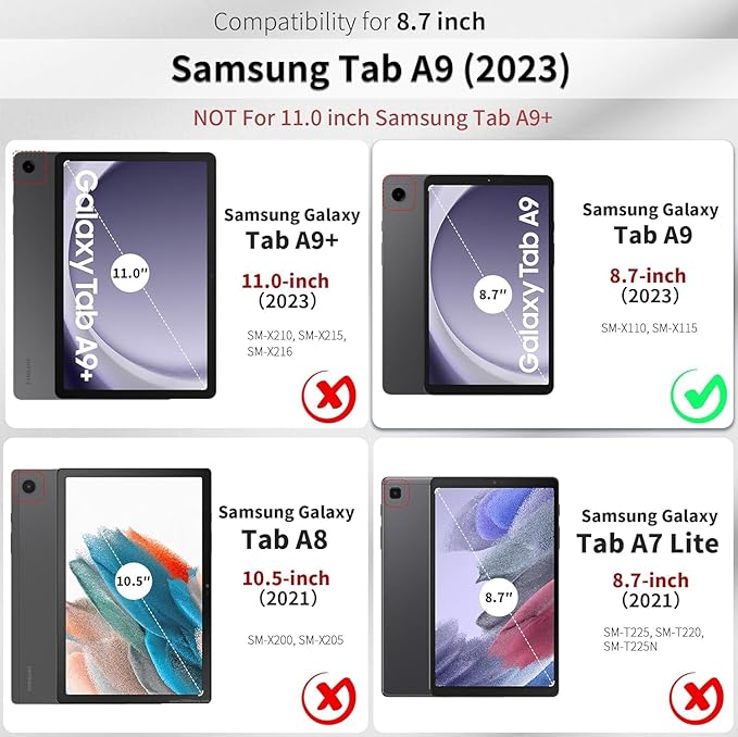 Case for Samsung Galaxy Tab A9 8.7 Inch 2023, Slim PU Leather Folio Cover with Multi-Angle Stand and Pen Holder, Purple