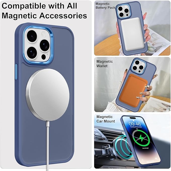 ZIYE Blue Case for iPhone 14 Pro Max Case with Stand [Compatible with MagSafe] Slim Heavy Duty Protection Military Grade Shockproof Magnetic Cover with 360 Rotatable Ring Kickstand for Women Men