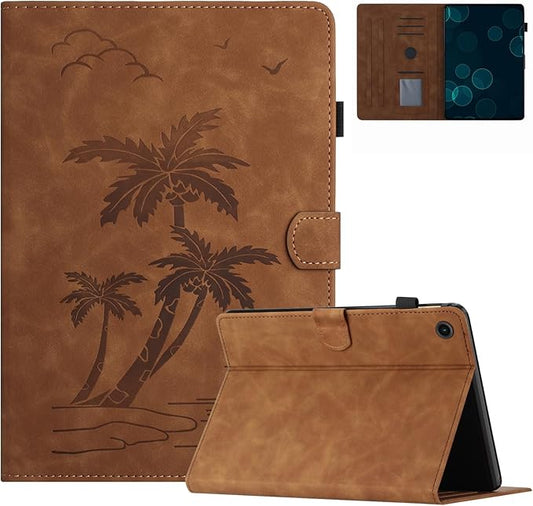 Case for Samsung Galaxy Tab A9 Plus 11 Inch 2023 2024 SM-X210/X216/X218, PU Suede Leather Stand,Coconut Tree Embossed Cover for Galaxy Tab A9+/A9 Plus, with Card Holder & Auto Sleep/Wake,Brown