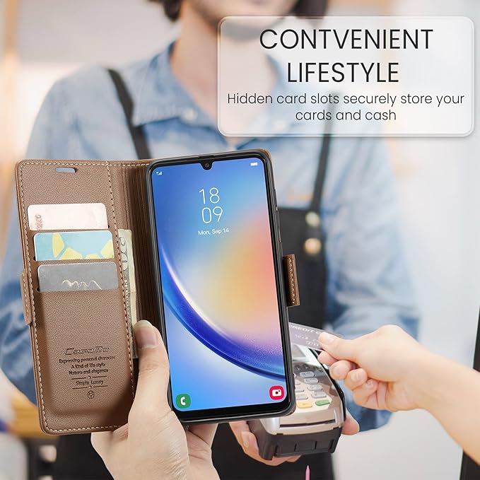 for Samsung Galaxy A34 5G Case, Premium PU Leather Wallet Case Flip Cover with [RFID Blocking][Card Holder][Stand Function] Shockproof Protective for Samsung Galaxy A34 5G, Brown