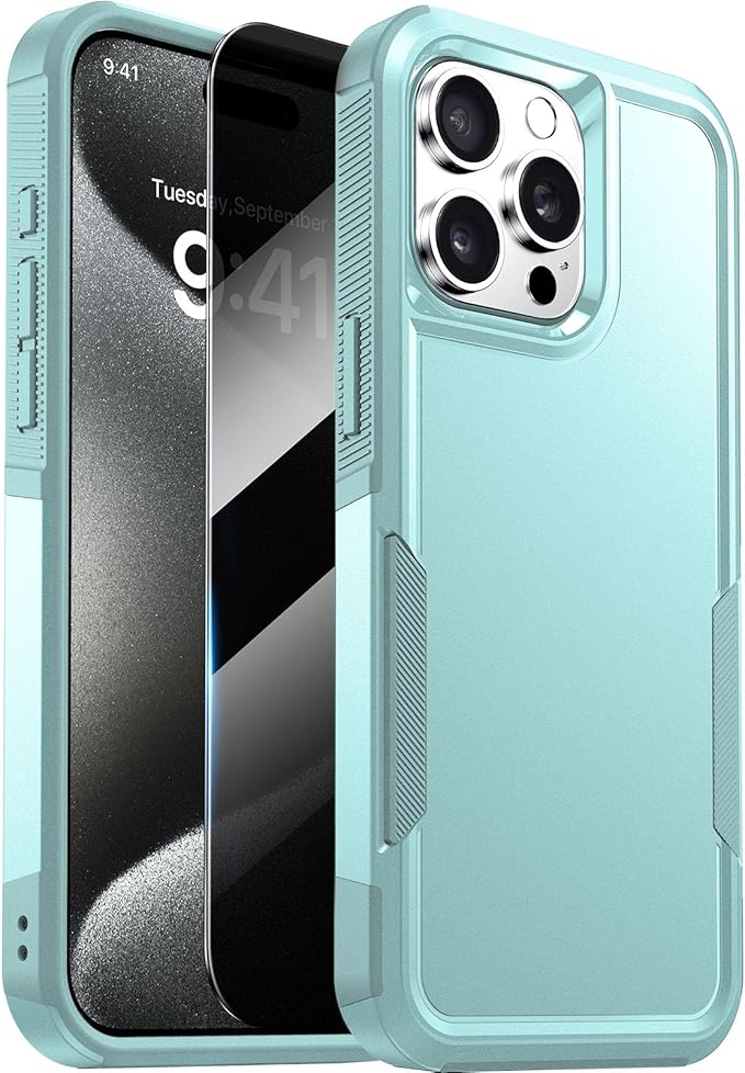 Diaclara Designed for iPhone 15 Pro Max Case, [with Privacy Screen Protector] [Anti Spy] [Military Grade Drop Protection] Heavy Duty Full-Body Shockproof Phone Case, Mint Green