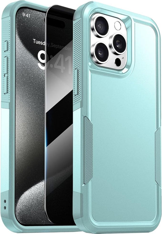 Diaclara Designed for iPhone 15 Pro Max Case, [with Privacy Screen Protector] [Anti Spy] [Military Grade Drop Protection] Heavy Duty Full-Body Shockproof Phone Case, Mint Green
