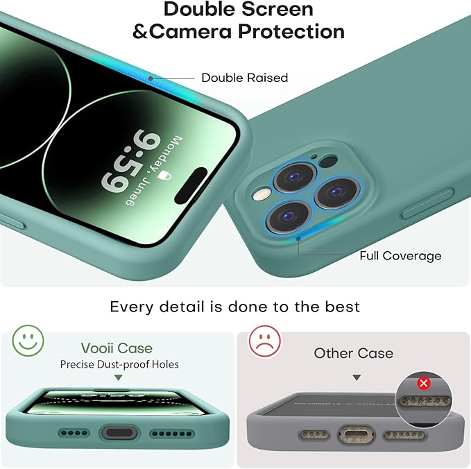 Vooii Compatible with iPhone 14 Pro Max Case, Liquid Silicone Upgrade [Camera Protection] [Soft Anti-Scratch Microfiber Lining] Shockproof Phone Case for iPhone 14 Pro Max 6.7 inch - Pine Green
