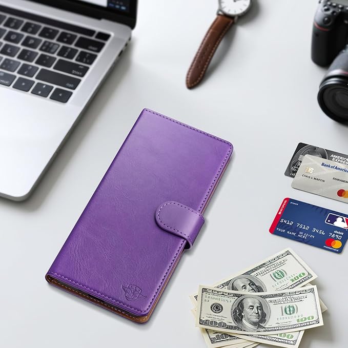 Wallet Case for Samsung Galaxy S25 5G Magnetic Flip Leather Folio Cover with RFID-Blocking Credit Card Holder, Women Men Protective Phone Case Compatible with Samsung S25, Purple