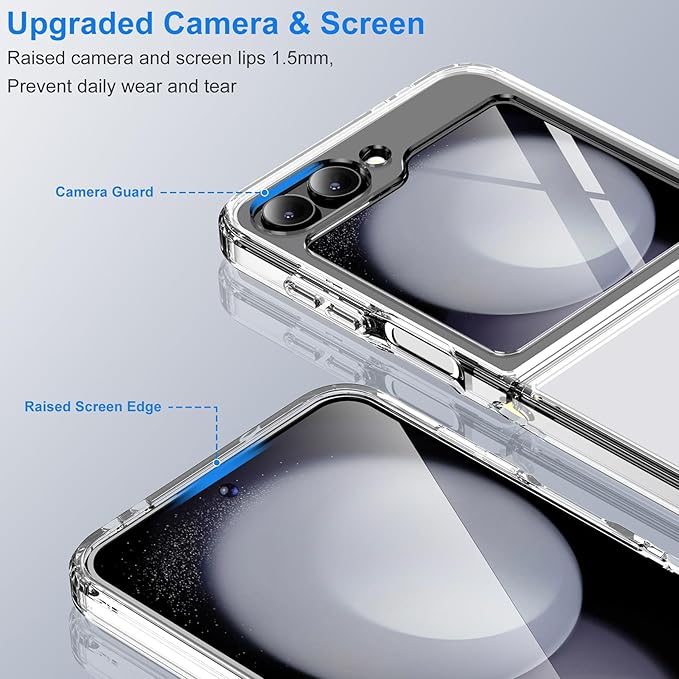 Case for Samsung Galaxy Z Flip 6, Ultra Slim Flip 6 Case, Anti-Scratch Anti-Yellowing PC Back Cover & TPU Hinge Connectors Shockproof Protective Phone Case for Z Flip6 5G (Basic+Clear)