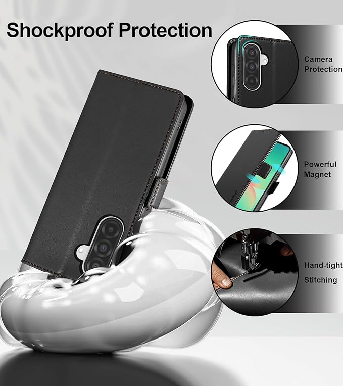 Wallet Flip Case for Samsung Galaxy A26 5G - [RFID Blocking] Luxury PU Leather Card Holder Magnetic Phone Cover with Kickstand,Shockproof Protective Case,Black