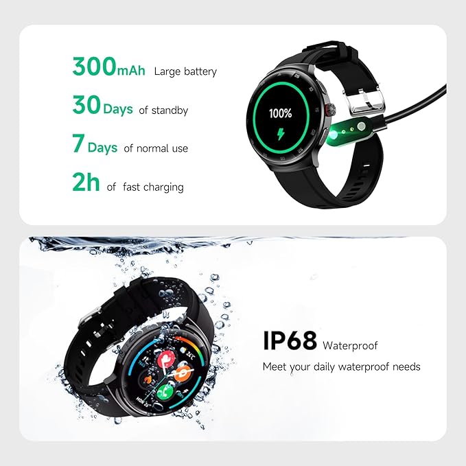 Smart Watches for Men Women, 1.43" AMOLED Fitness Tracker, Make/Answer Calls Digital Waterproof Smartwatch, 150+ Sports Mode, Heart Rate/SpO2/Sleep Monitor, Android & iOS Compatible, 2 Bands