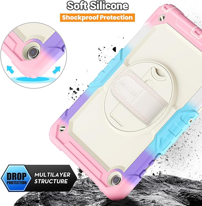 SEYMAC Case for Samsung Galaxy Tab A9+/ A9 Plus 11" (SM-X210/X216/X218), Heavy Duty Shockproof Protective Case with Screen Protector, Rotating Stand, Hand/Shoulder Strap, Pink