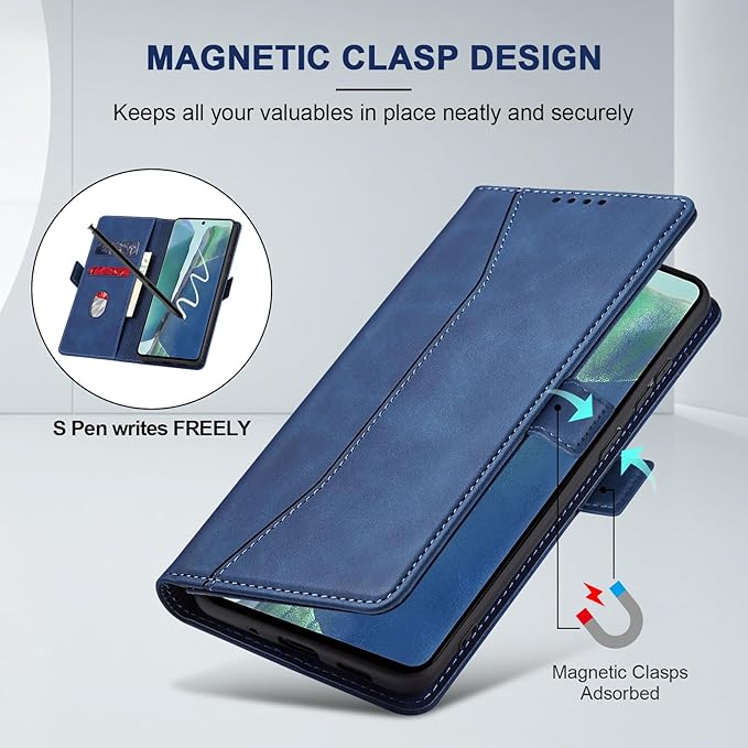 Jasonyu Flip Wallet Case for Samsung Galaxy Note 20,Leather Magnetic Folio Cover with Card Holder,Kickstand - TPU Shockproof Durable Protective Phone Case,Blue